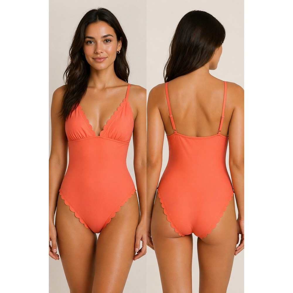 J. Crew Women's XL Scalloped One Piece Swimsuit Coral Pink